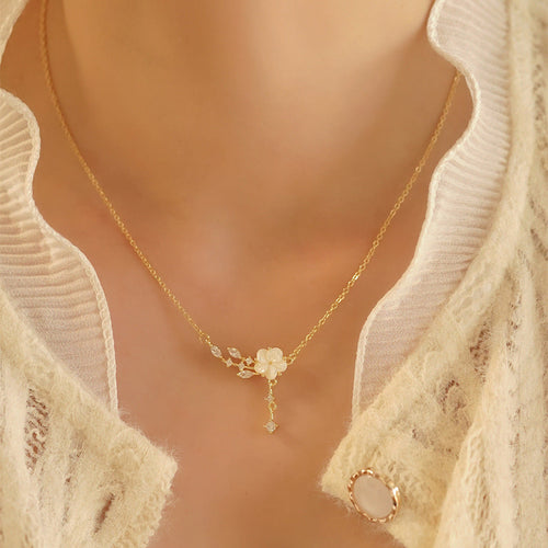 925 pure silver white Fritillaria flower pendant necklace