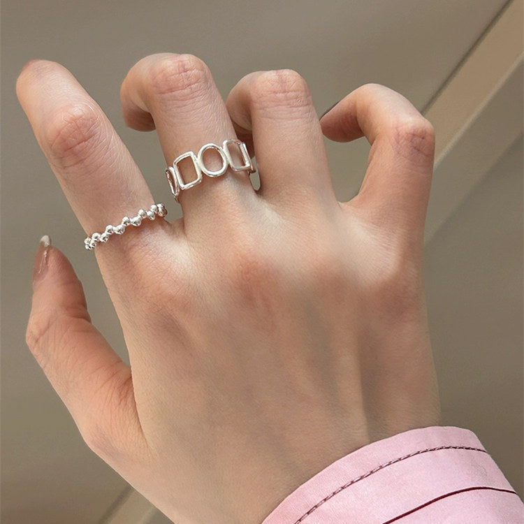 925 sterling silver hollow geometric design open ring - silvery