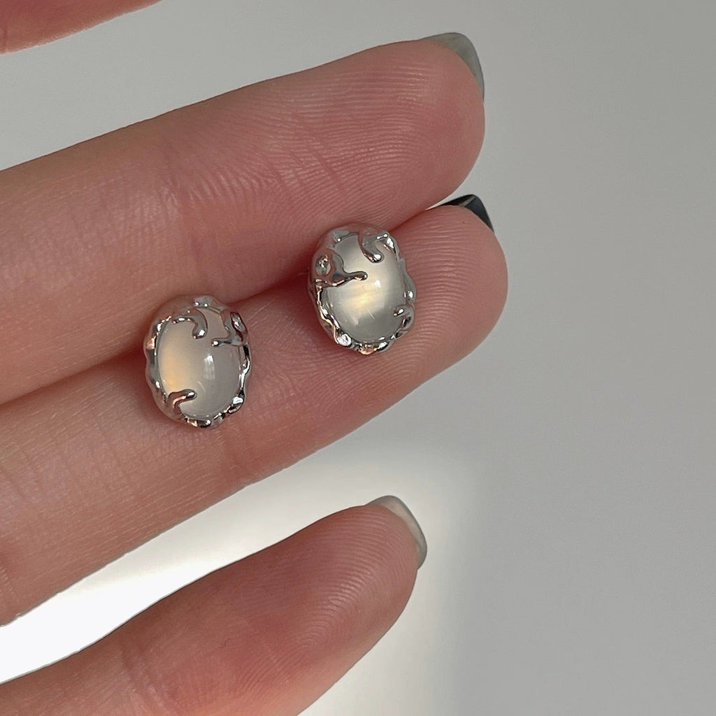 S925 sterling silver chalcedony earrings - silvery