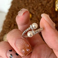 S925 sterling silver imitation pearl ring - silvery