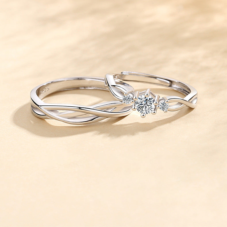 925 sterling silver couple's ring - silvery