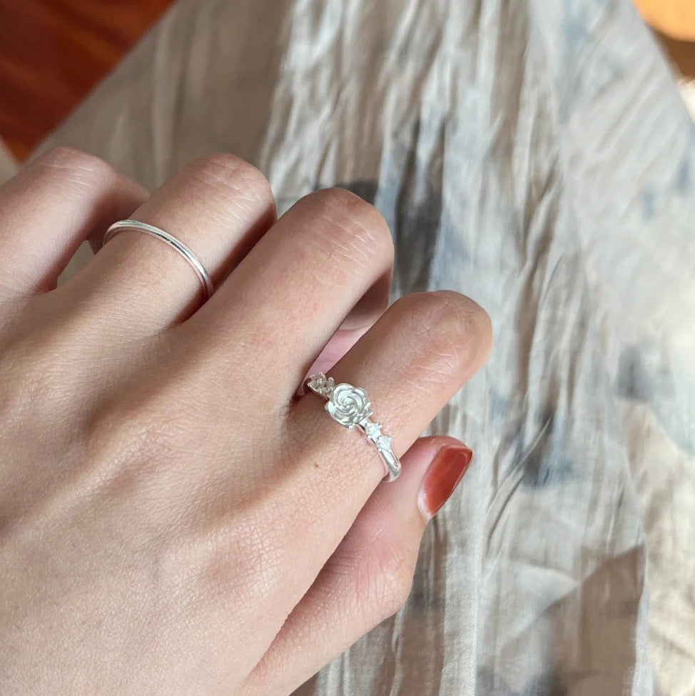 S925 Pure Silver Camellia Ring - Silvery