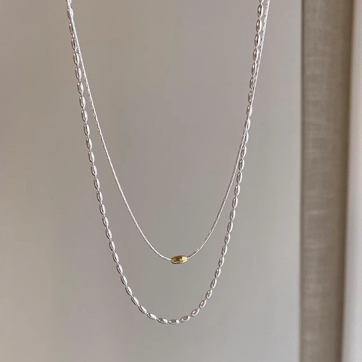 S925 Silver Olive Bead Necklace - Silvery