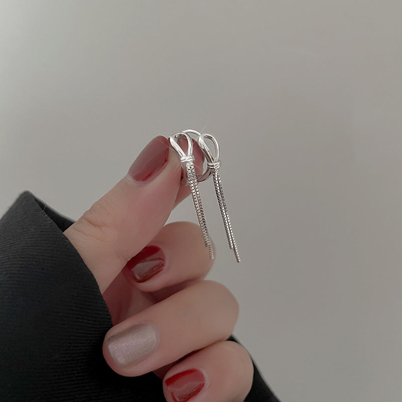 925 sterling silver long tassel pendant earrings