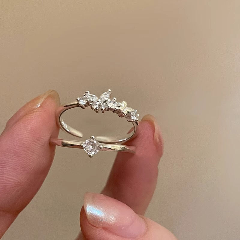S925 Silver Sparkling Zirconia Open Ring - Silvery