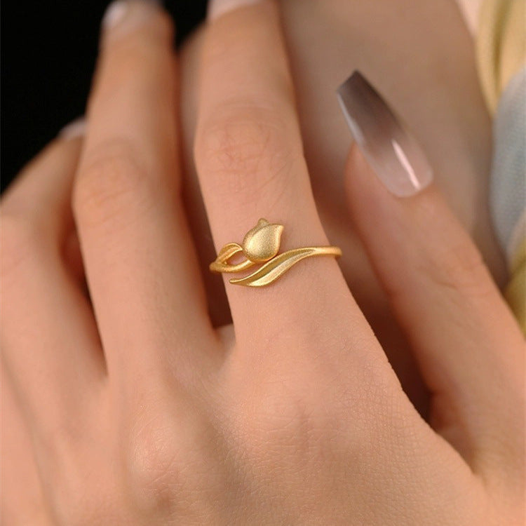 925 sterling silver tulip ring - golden
