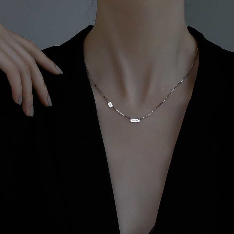 S925 pure silver Lucky square letter necklace