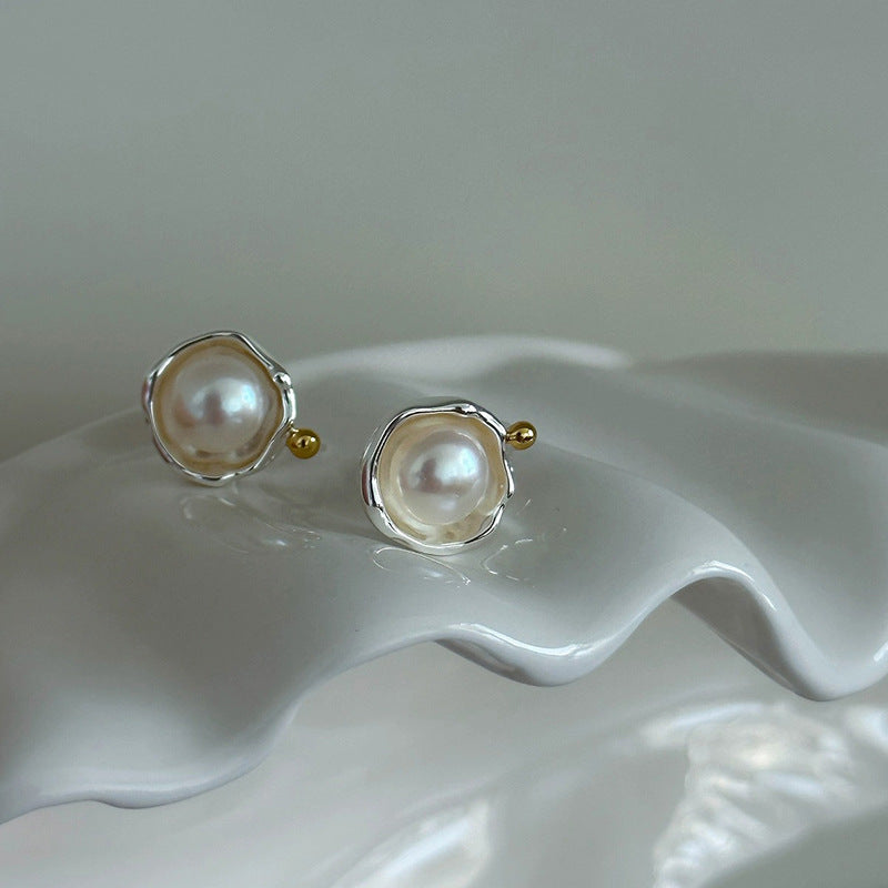 925 sterling silver freshwater pearl earrings - silvery