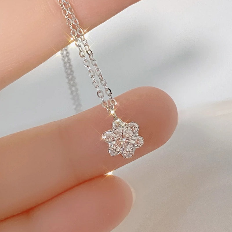925 sterling silver floral pendant necklace - silvery