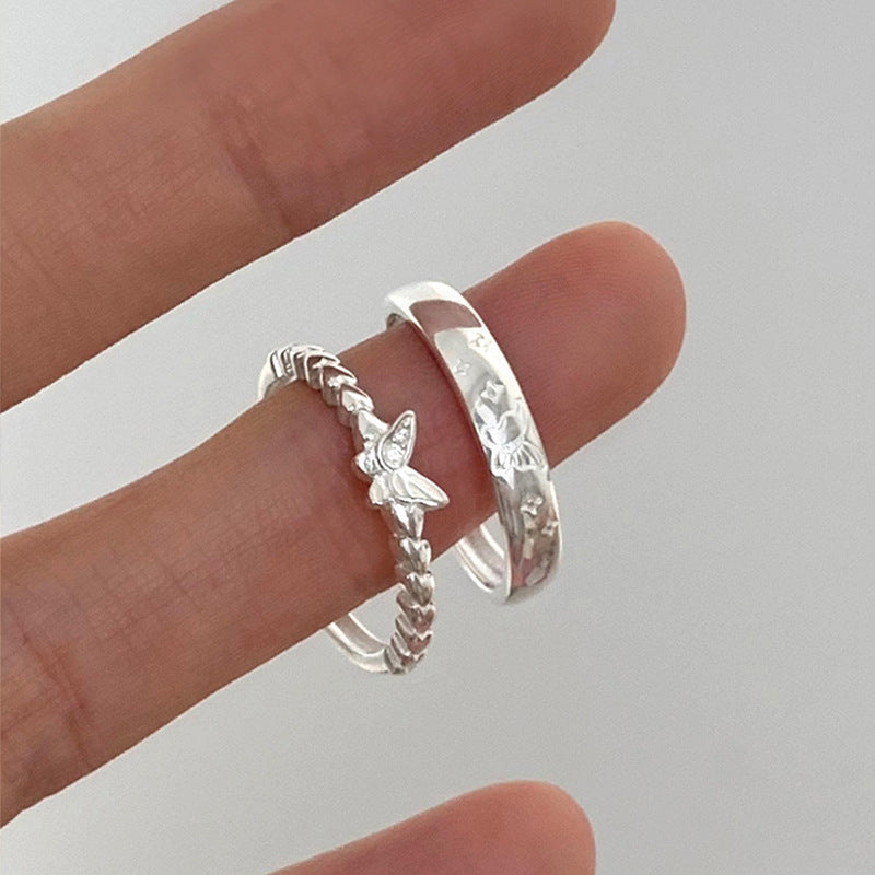 S925 sterling silver butterfly ring - silvery