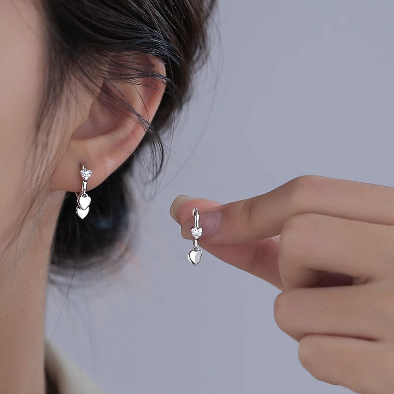 925 sterling silver heart pendant earring - silvery