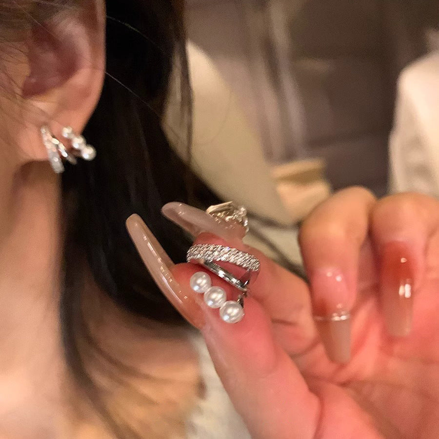 S925 pure silver U-shaped imitation pearl earrings