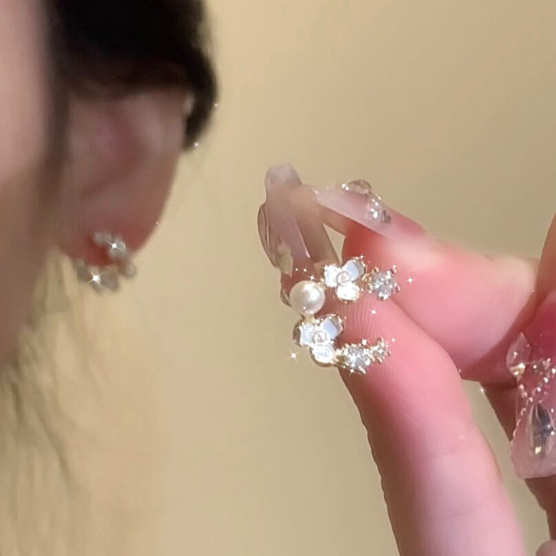 S925 sterling silver flower earrings - golden