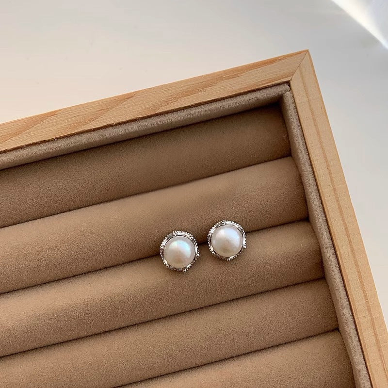 S925 sterling silver freshwater pearl earrings - silvery