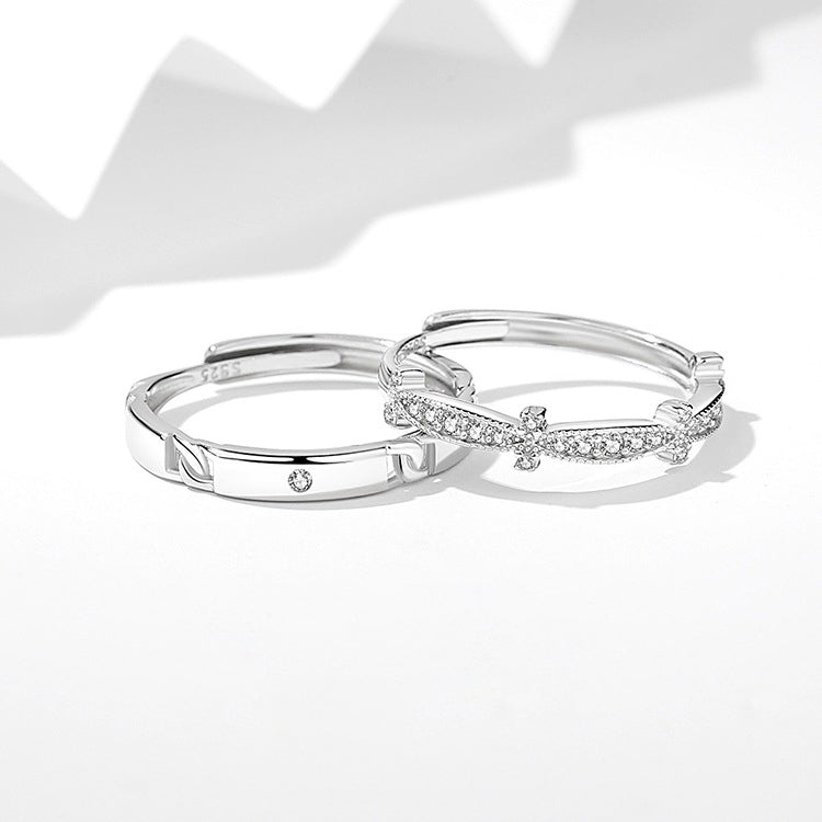 925 sterling silver couple's ring - silvery