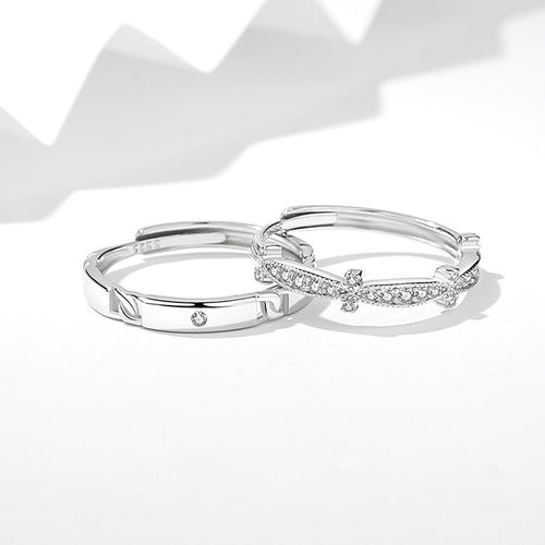 925 sterling silver couple's ring - silvery