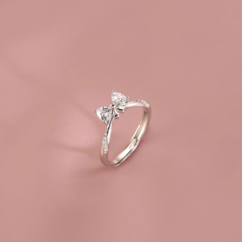 S925 sterling silver bowknot ring - silvery