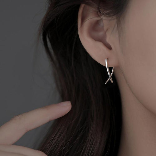 925 pure silver cross design earring - silvery