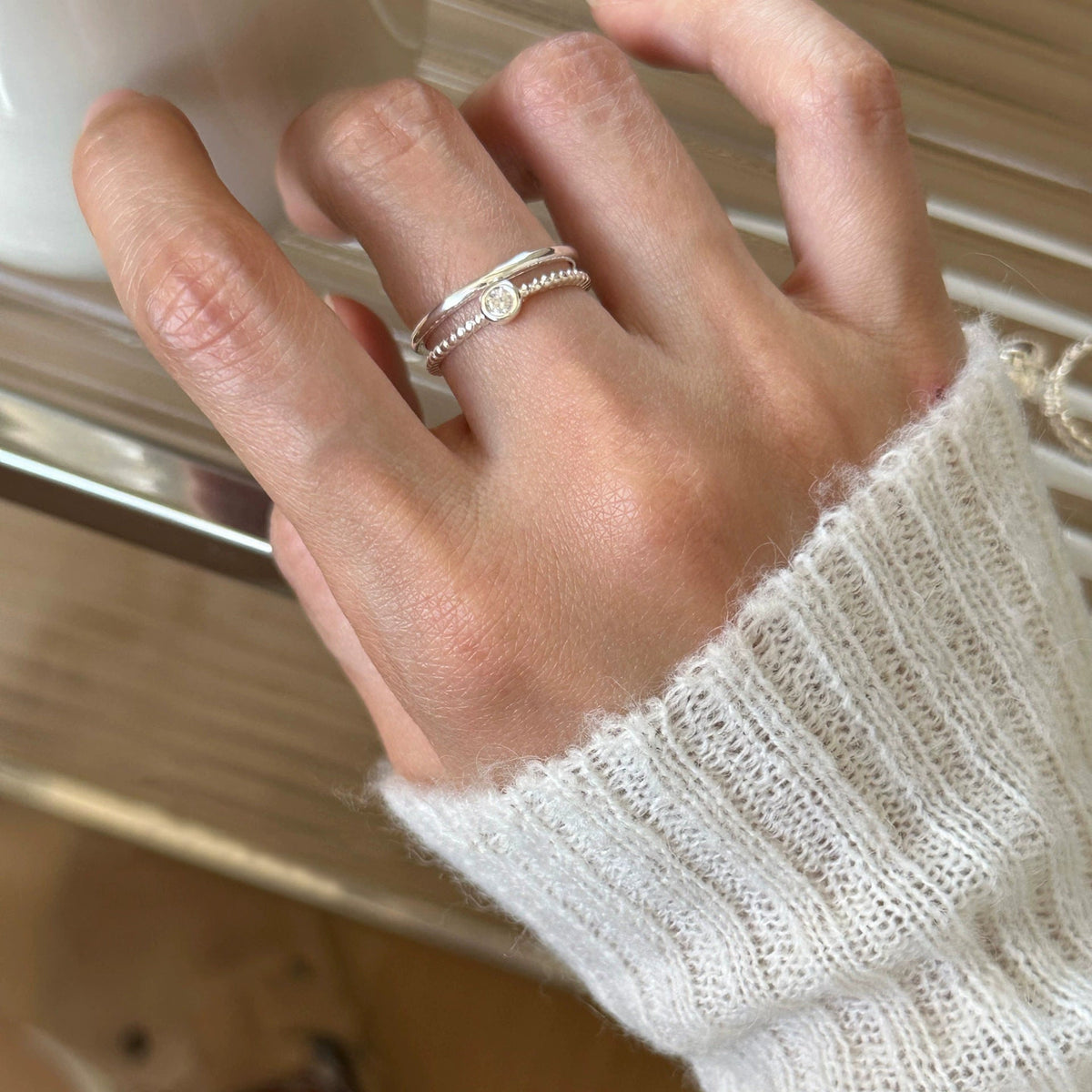 S925 Silver Sparkling Zirconia Ring - Silvery
