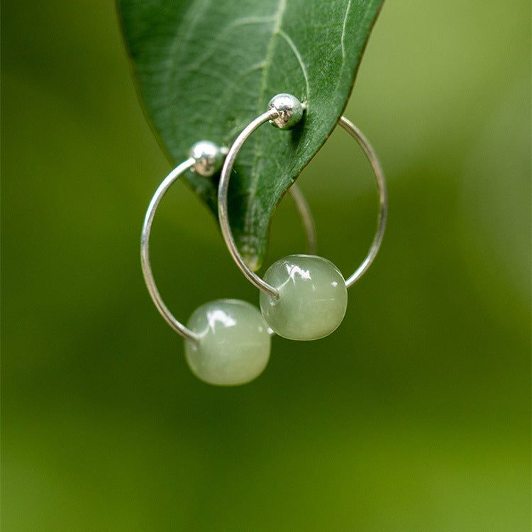 S925 Sterling Silver Natural Hotan Jade Earrings - Silver