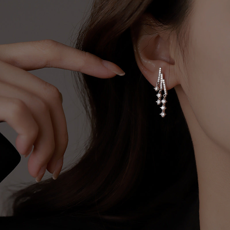 925 sterling silver glitter zirconium earrings - silvery
