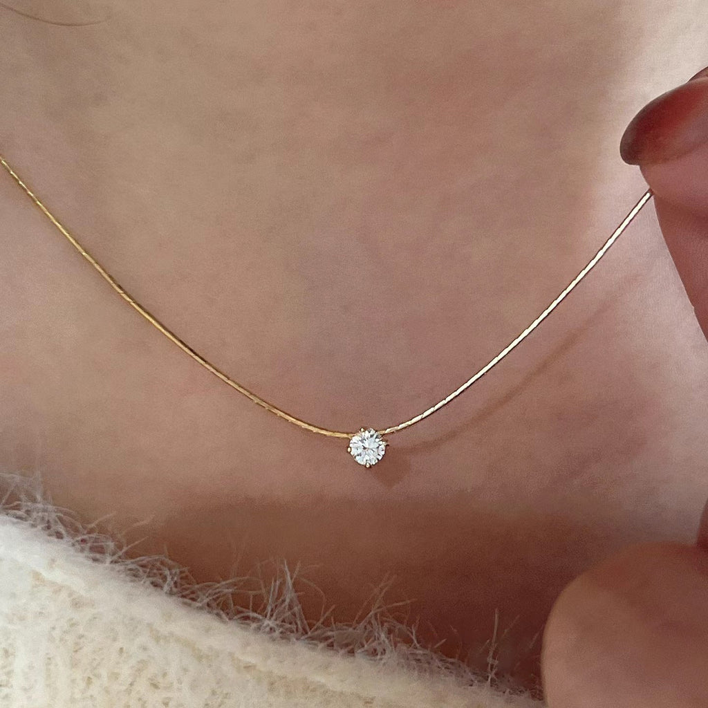 S925 Silver Sparkling Zirconia Snake Bone Chain Necklace