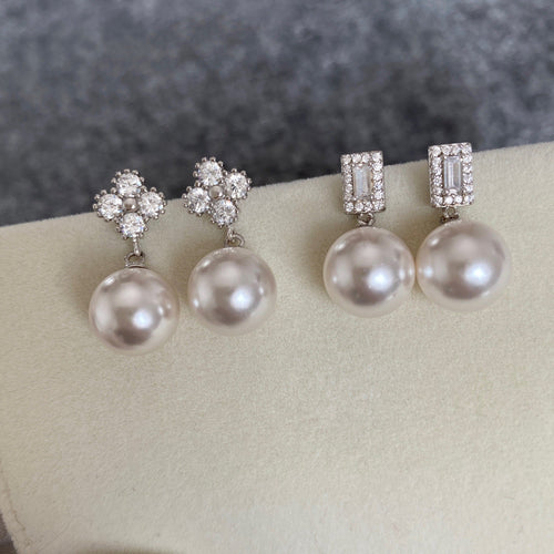925 sterling silver pearl earrings - silvery