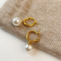 925 sterling silver pearl pendant earring - golden