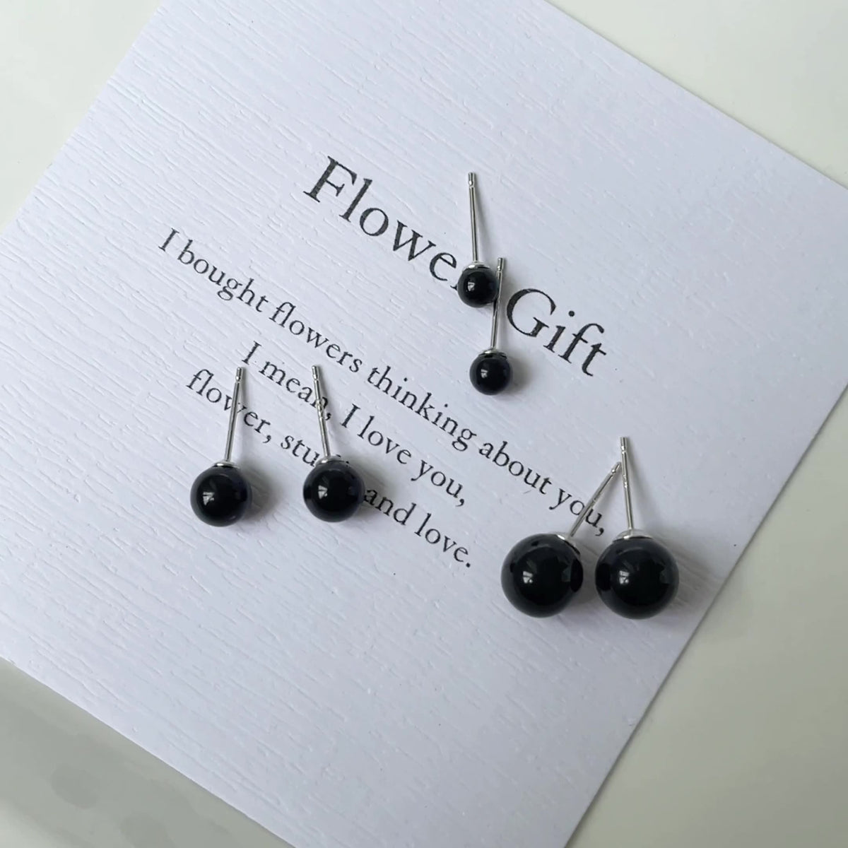 S925 sterling silver black agate earrings - silvery