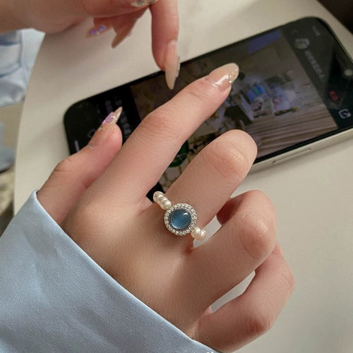 925 sterling silver pearl elastic rope ring