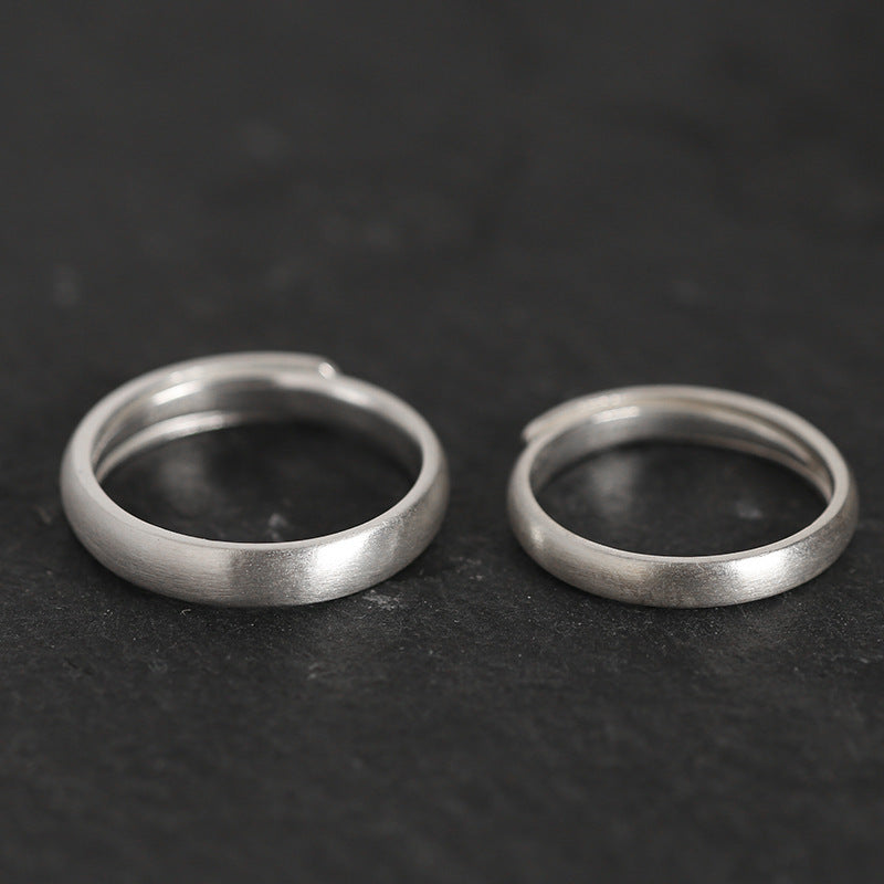 925 sterling silver frosted circle couple ring - silvery
