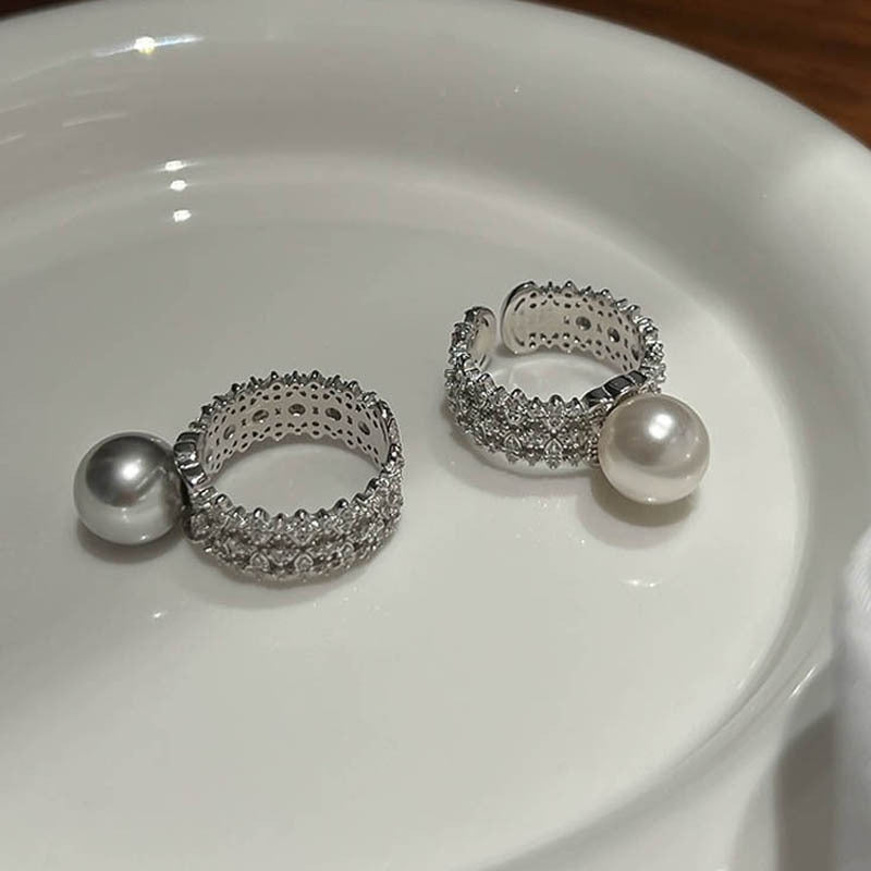 925 sterling silver pearl ring - silvery