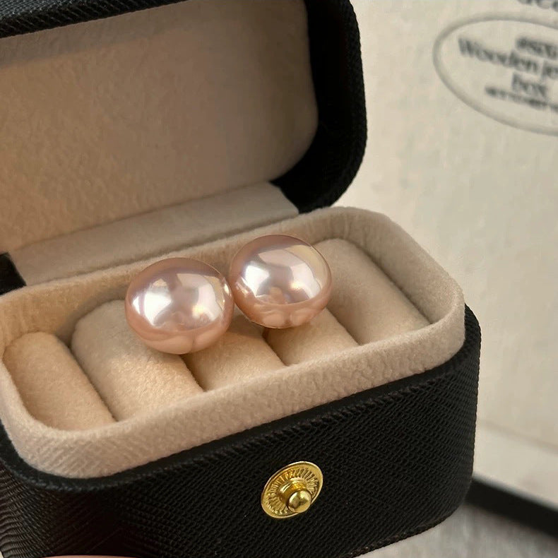 S925 sterling silver cherry blossom pink pearl earrings - golden