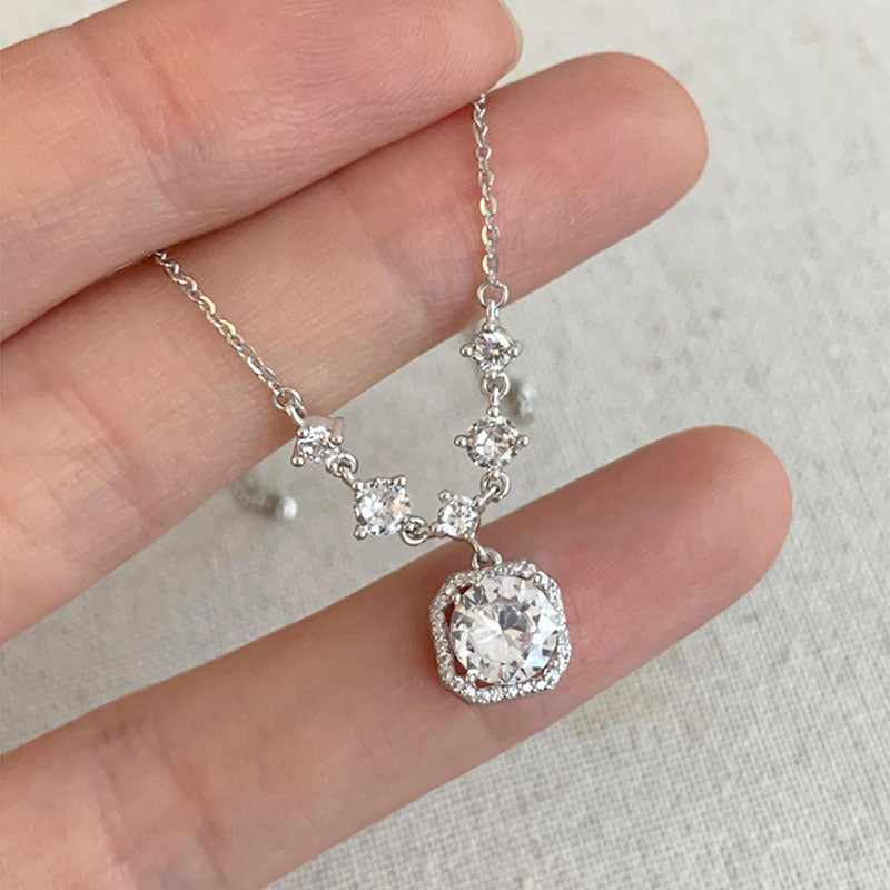 925 sterling silver square zirconia pendant necklace - silvery