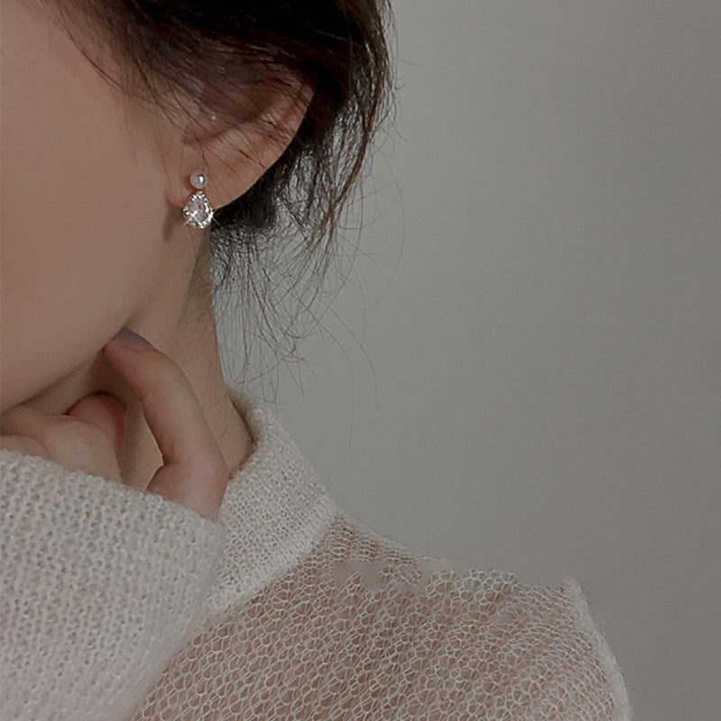 S925 pure silver sparkling zirconium droplet shaped earrings