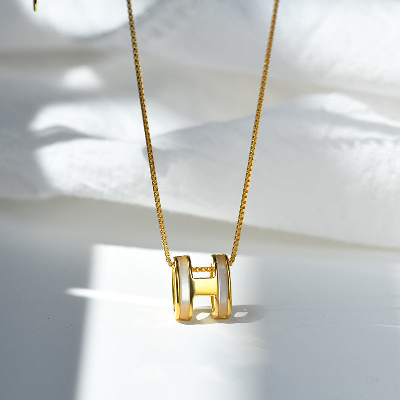 925 sterling silver H-letter pendant necklace - golden