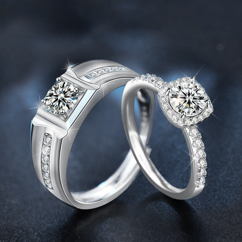 925 Sterling Silver Moissanite Small Sugar Cube Couple Rings Diamond Ring