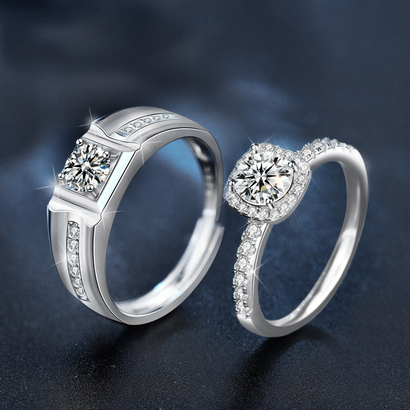 925 Sterling Silver Moissanite Small Sugar Cube Couple Rings Diamond Ring
