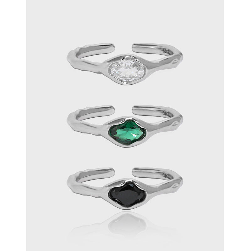 Organic Bezel Set Zircon Open Ring