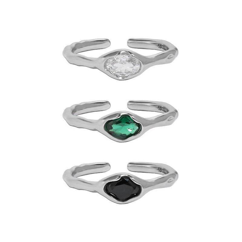 Organic Bezel Set Zircon Open Ring – image 5