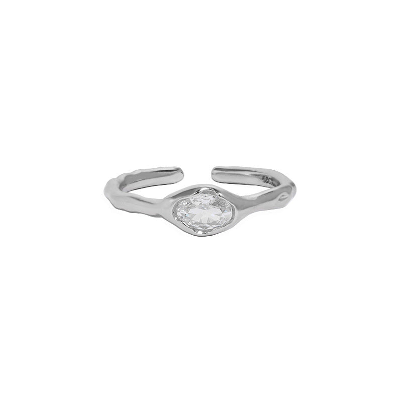 Organic Bezel Set Zircon Open Ring – image 8