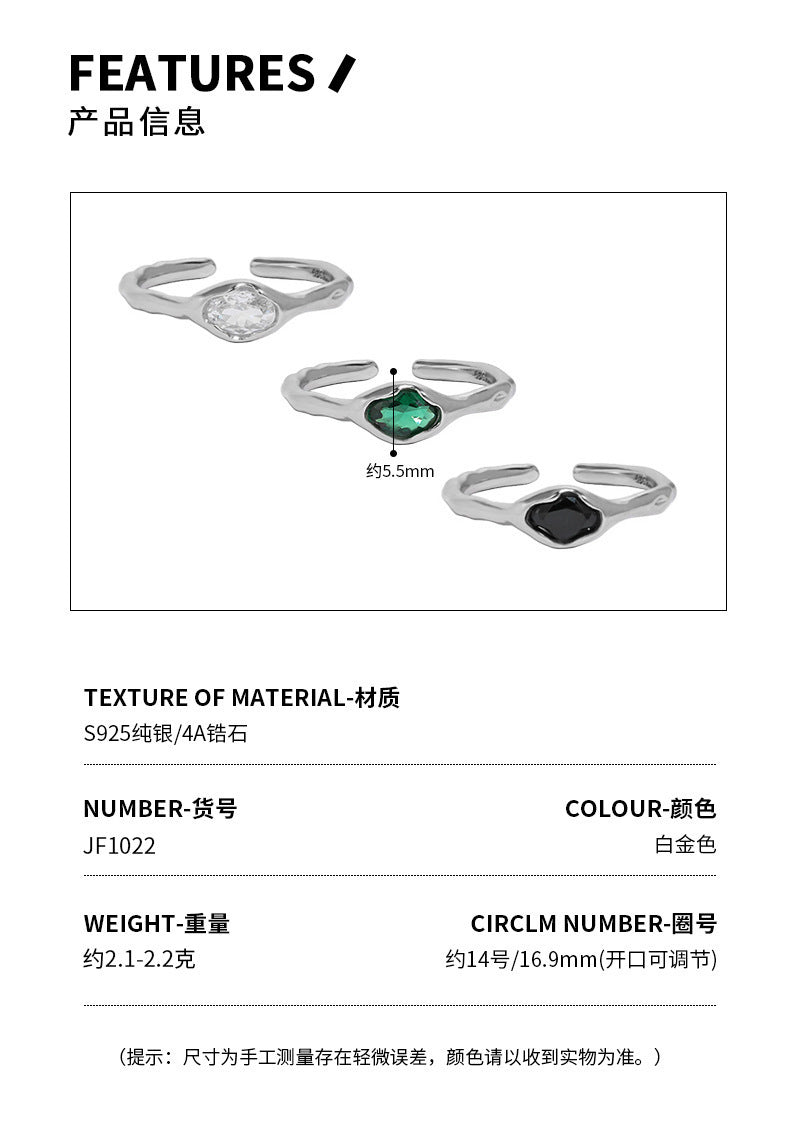 Organic Bezel Set Zircon Open Ring – image 9