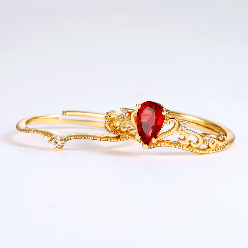 S925 Sterling Silver Gold-Plated Garnet Crown Zircon Ring