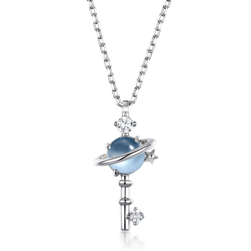 S925 Sterling Silver Sky Blue Topaz Planet Zircon Necklace