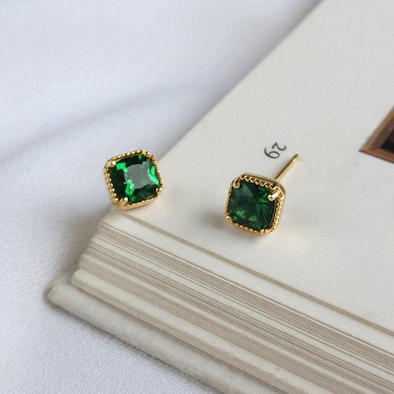 925 Sterling Silver Emerald and Zircon Stud Earrings