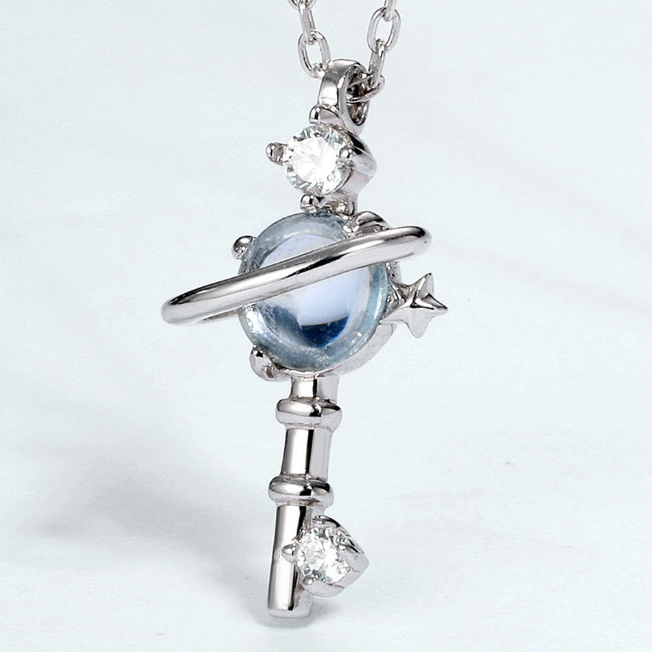 S925 Sterling Silver Sky Blue Topaz Planet Zircon Necklace