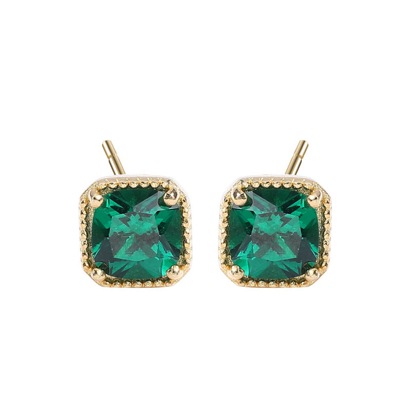 925 Sterling Silver Emerald and Zircon Stud Earrings