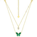 10K Gold Green Malachite Butterfly Double Chain Necklace