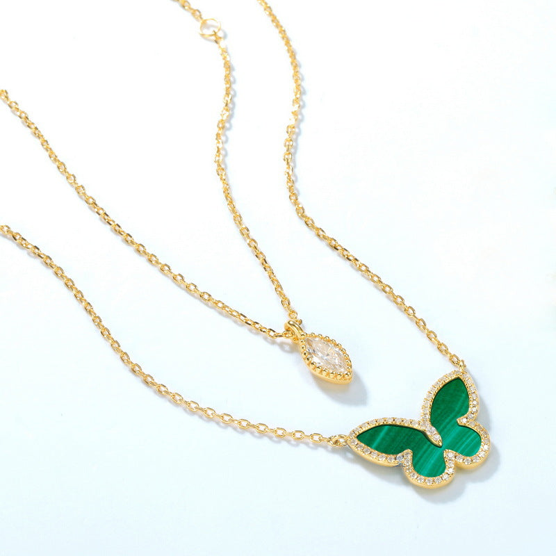 10K Gold Green Malachite Butterfly Double Chain Necklace – gemstone jewelry supplier