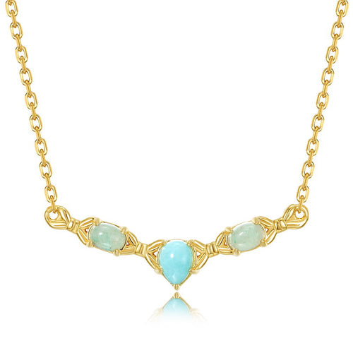 10K Gold V-Shaped Necklace Inlaid with Amazonite